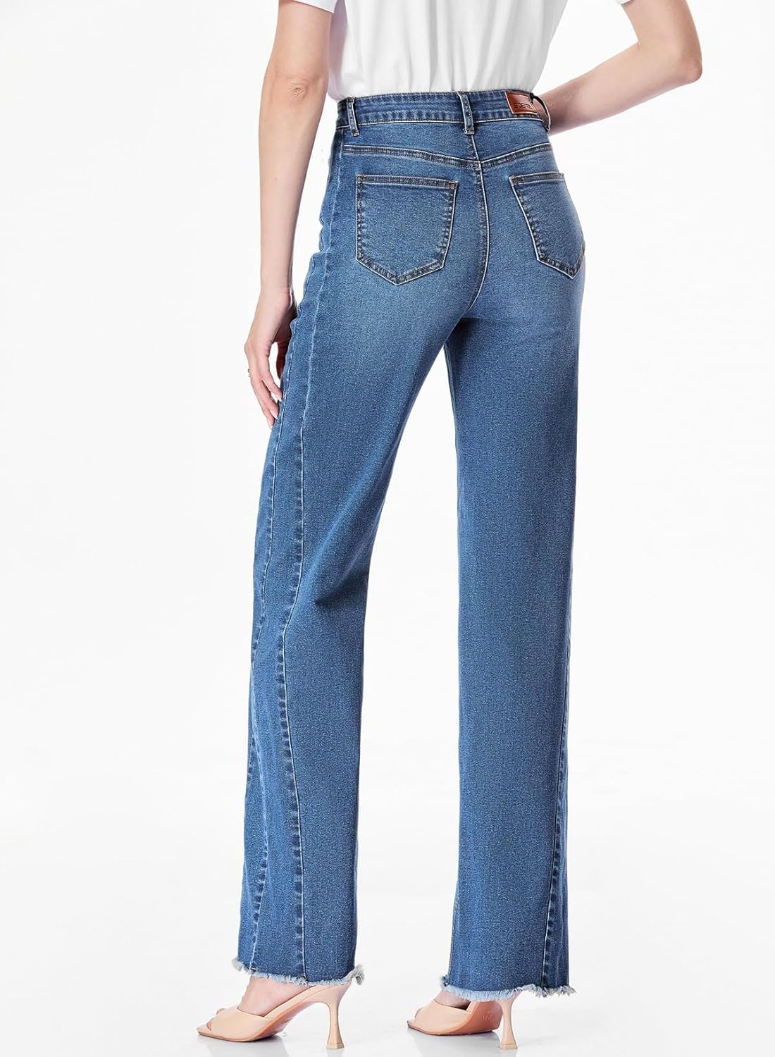 Sidefeel Women's Wide Leg Jeans High Waisted Stretchy Raw Hem Zimbaplatinum Denim Pants - Image 6
