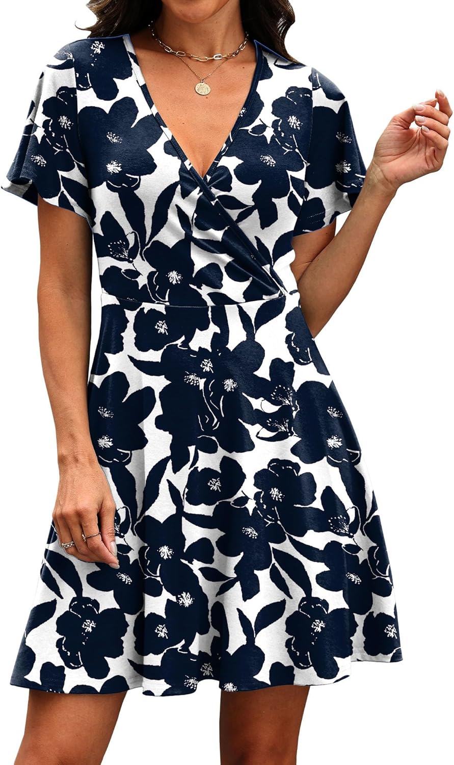 RUMIA Womens Casual Dresses Wrap V Neck Dress A-Line Ruffle Sleeve Summer Sundress Fashion 2026 - Image 3