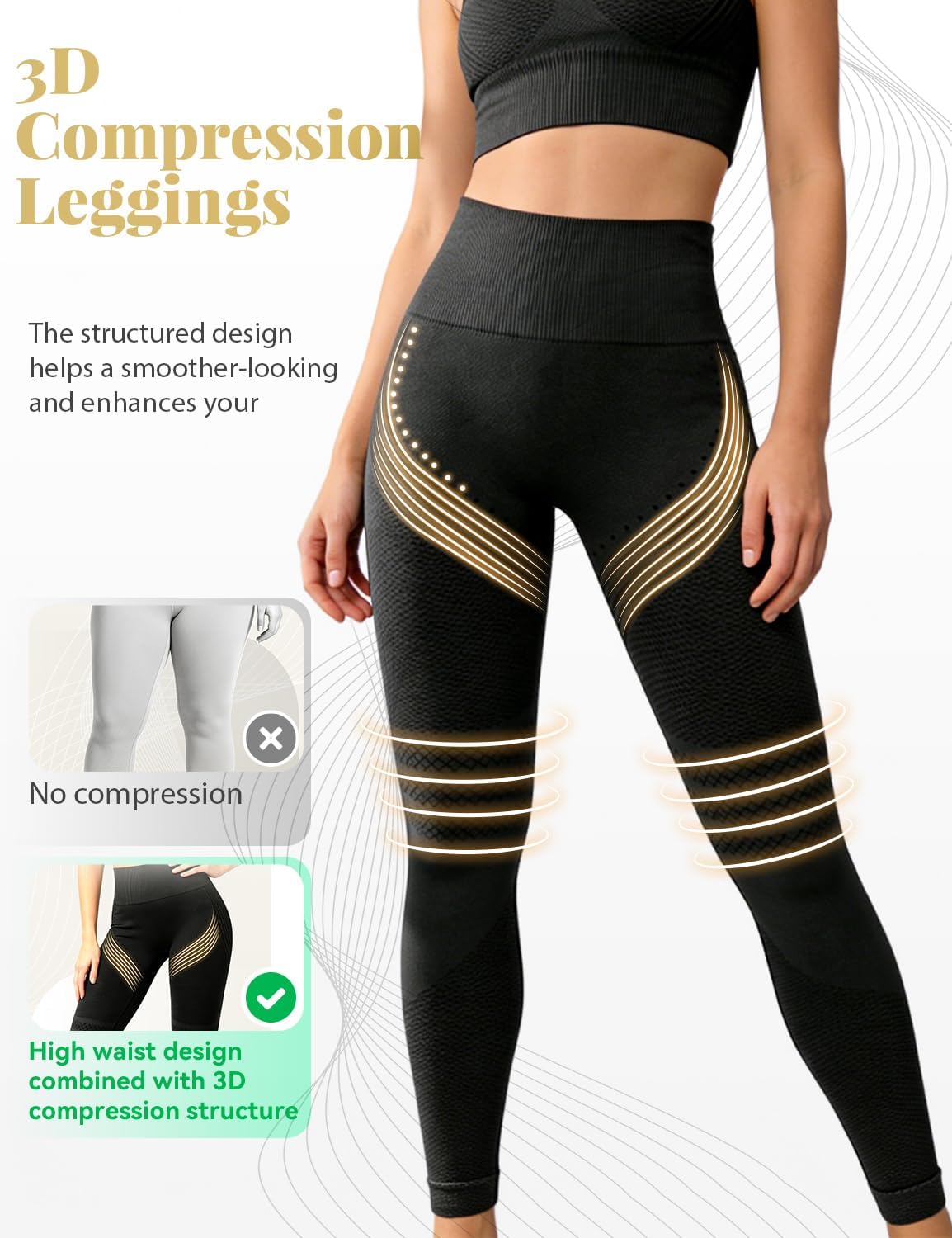 3D Leggings Compression, Women‘s High Waisted Compression Leggings, Butt Lifting Workout Leggings, Squat Proof - Image 2
