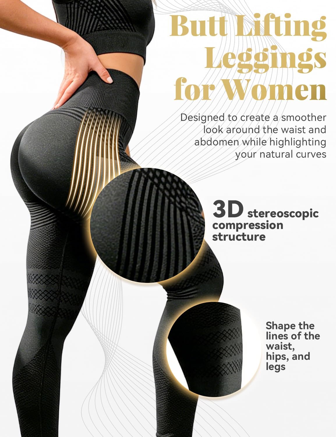 3D Leggings Compression, Women‘s High Waisted Compression Leggings, Butt Lifting Workout Leggings, Squat Proof - Image 3