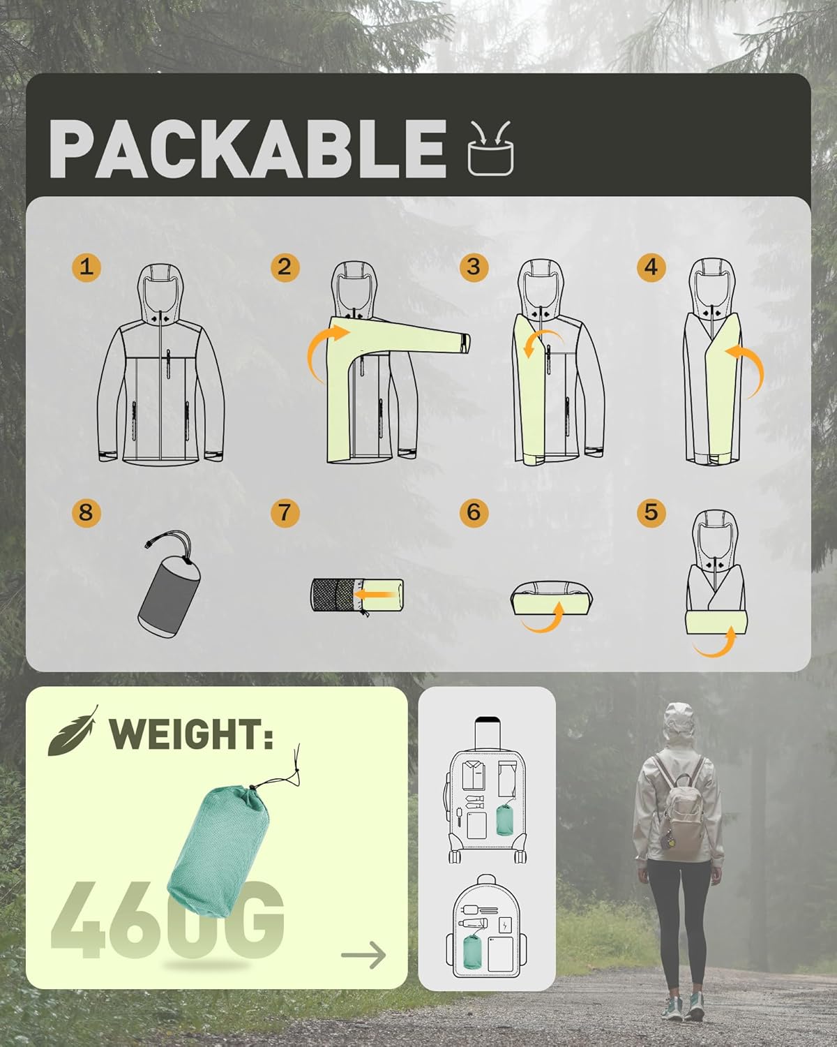 33,000ft Packable Rain Jacket Women Lightweight Waterproof Raincoat with Hood Cycling Bike Jacket Windbreaker - Image 5