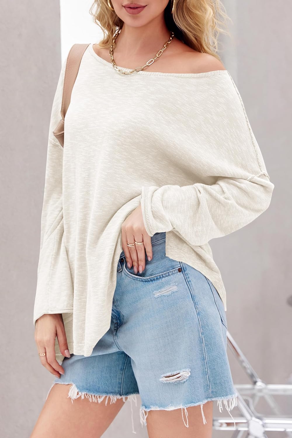 Tankaneo Womens Long Sleeve Shirts Oversized Lightweight Sweaters Crewneck Side Slit Hem Casual Blouse Tunic Tops - Image 4