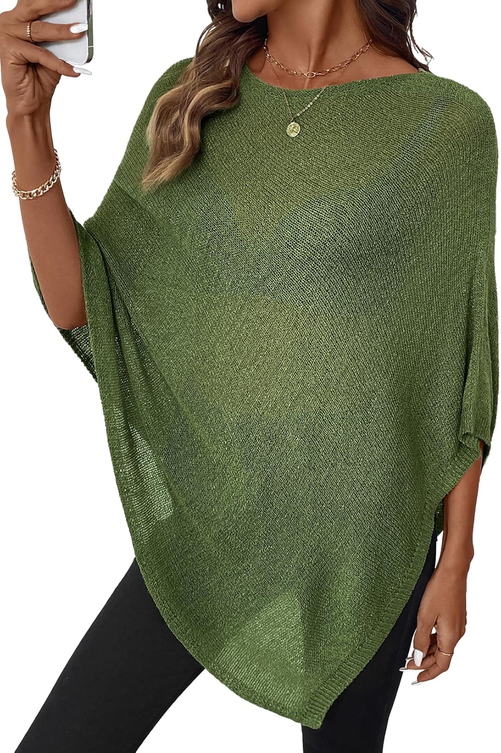 SHEWIN Womens Sheer Knit Poncho Crochet Summer Tops See Through Mesh Spring Sweaters Beach Cover Ups for Women 2026