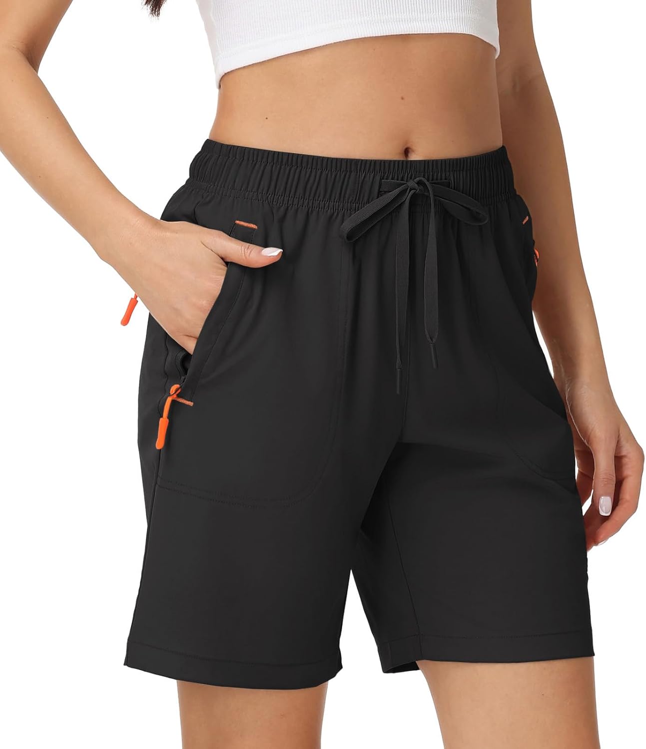 Gopune Women's 8" Hiking Shorts Lightweight Quick Dry Athletic Running Summer Shorts Water Resistant Zipper Pockets - Image 2