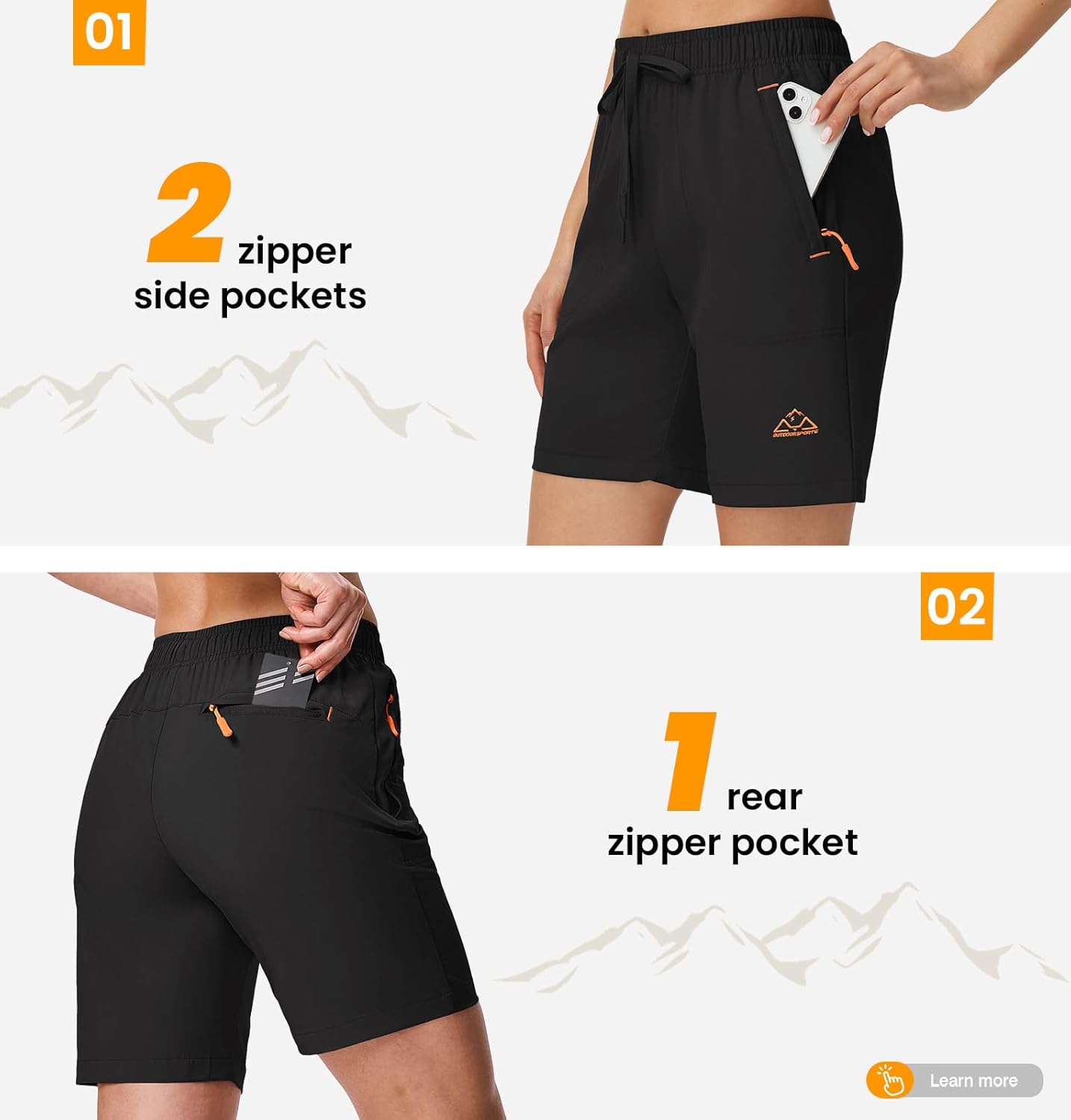 Gopune Women's 8" Hiking Shorts Lightweight Quick Dry Athletic Running Summer Shorts Water Resistant Zipper Pockets - Image 4
