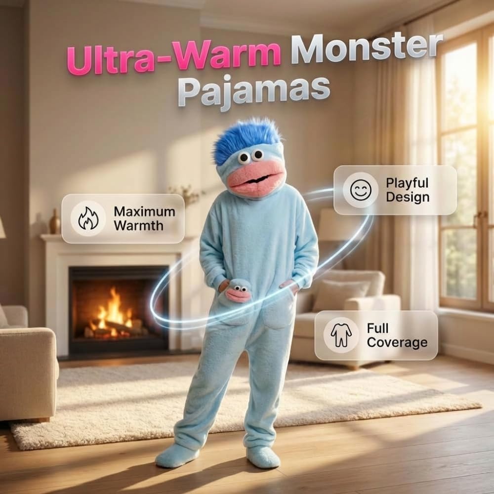 Silly Onesie, Funny Green Monster Hooded Fleece Onesie Pajamas, Big Mouth Monster Cozy Onesie Pajamas Adult - Image 8