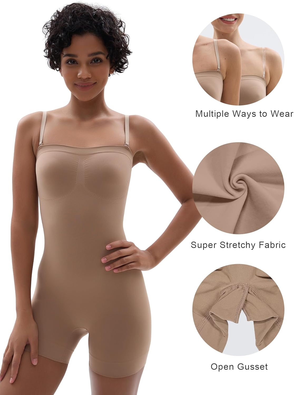 SHAPERX Strapless Shorts Bodysuit for Women Tummy Control Shapewear Seamless Sculpt Body Shaper with Removable Straps - Image 5