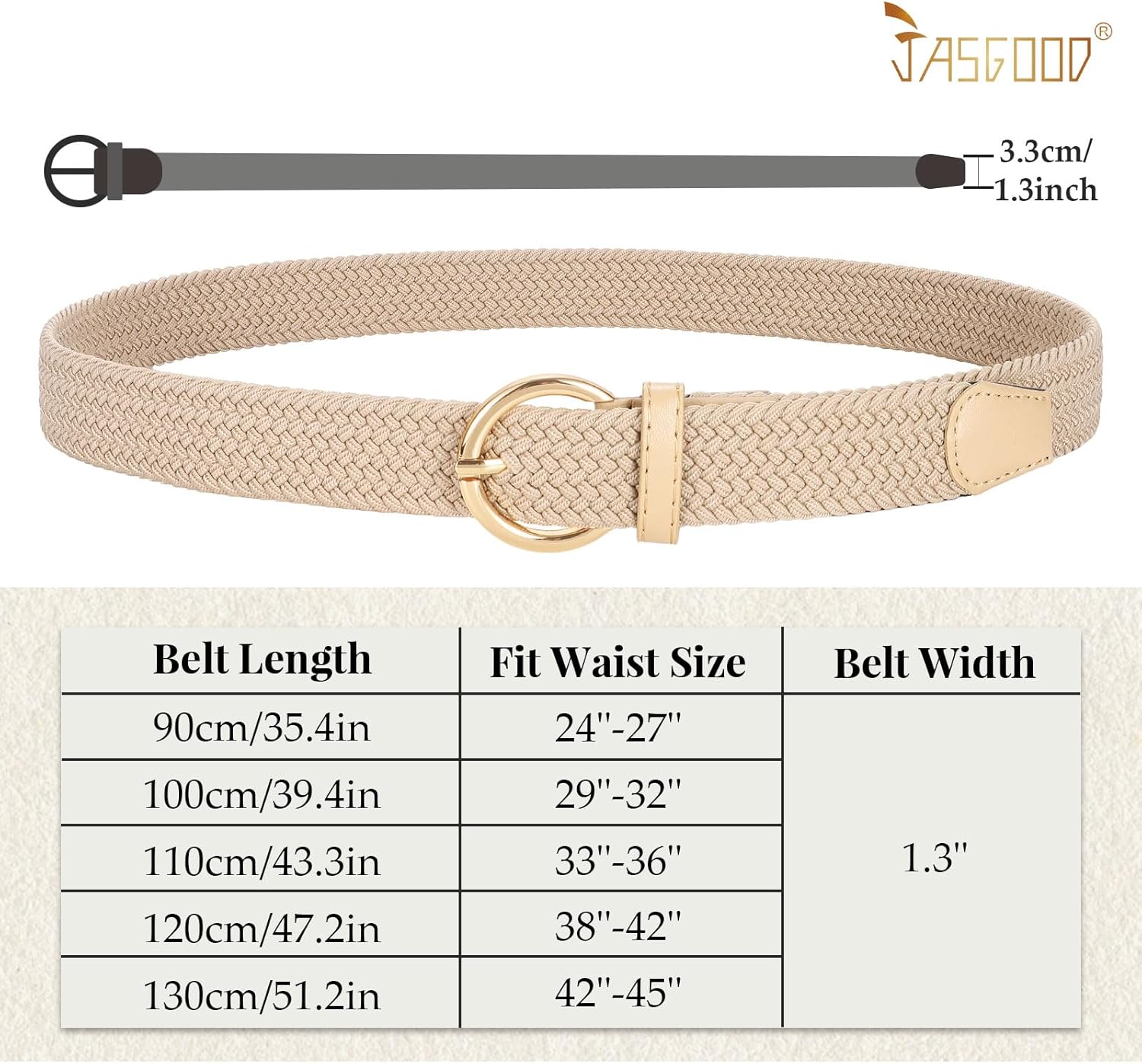 JASGOOD Women Men Braided Woven Elastic Stretch Waist Belt Golf Canvas Fabric Casual Belt for Jeans Pants - Image 5