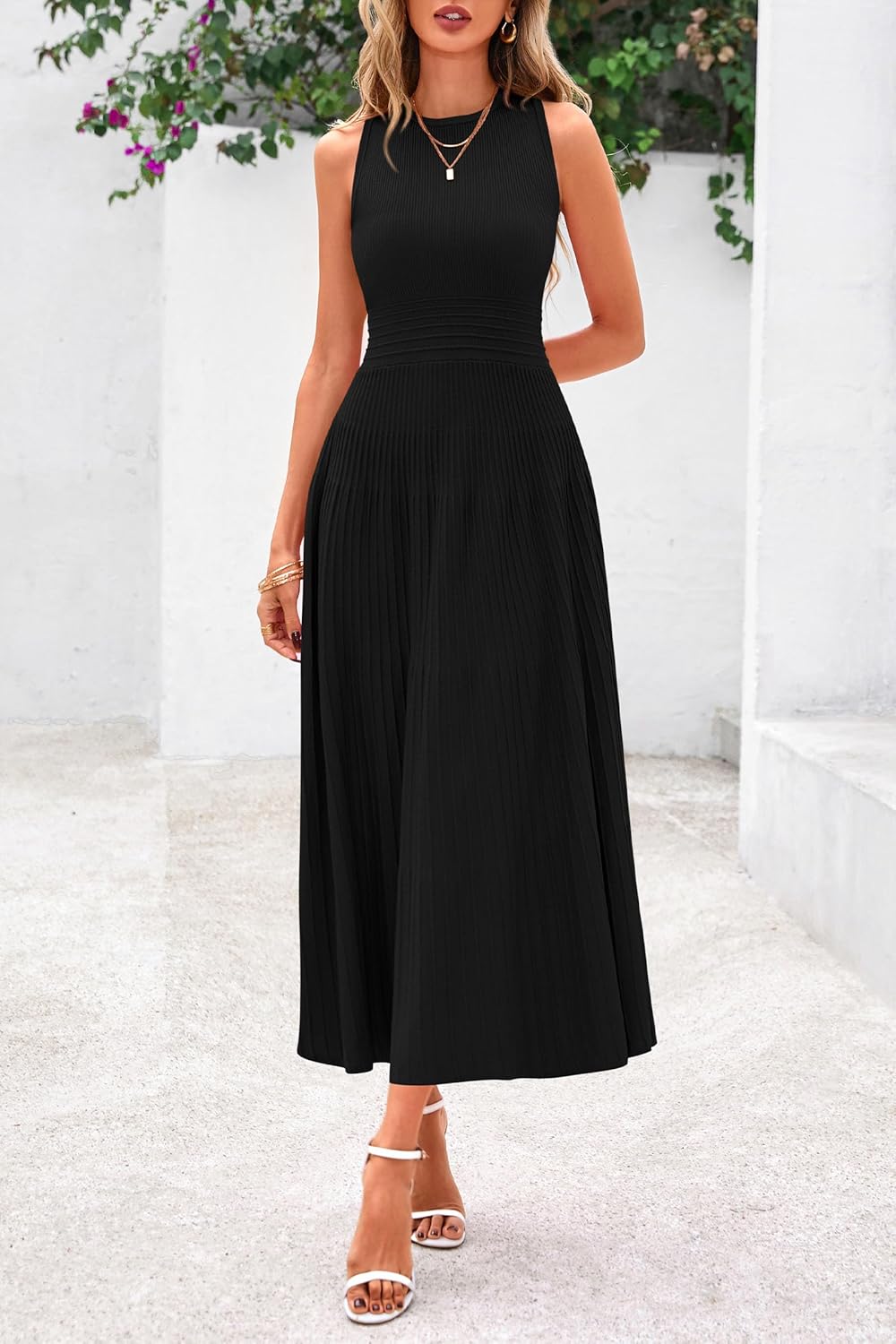 PRETTYGARDEN Spring Casual Dresses for Women 2026 Summer Business Work Midi Sleeveless A Line Pleated Cocktail Dress - Image 3