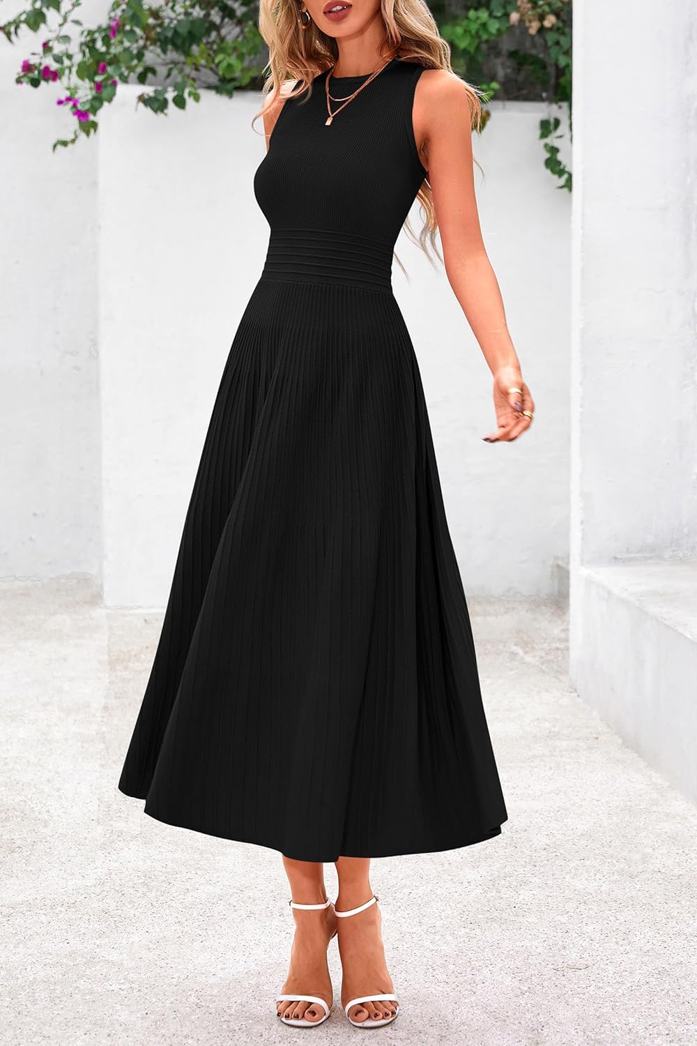 PRETTYGARDEN Spring Casual Dresses for Women 2026 Summer Business Work Midi Sleeveless A Line Pleated Cocktail Dress - Image 5