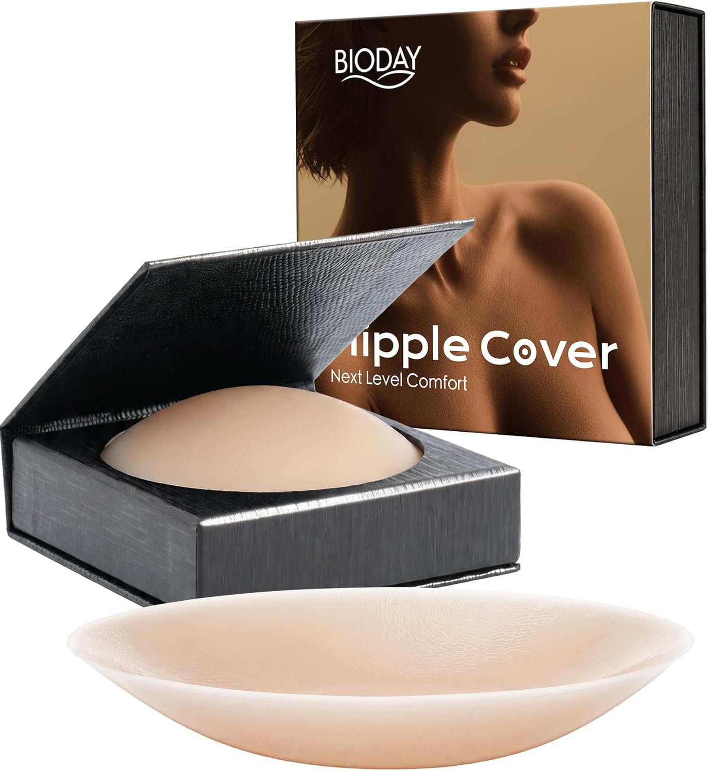 Seamless Invisible Nipple Covers for Women, 2 Pairs Reusable Sticky Pasties, Adhesive Breast Petals with Travel Case