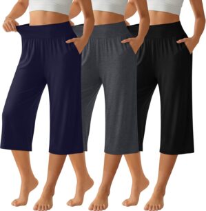 Neer 3 Pack Women Capri Pants Wide ...
