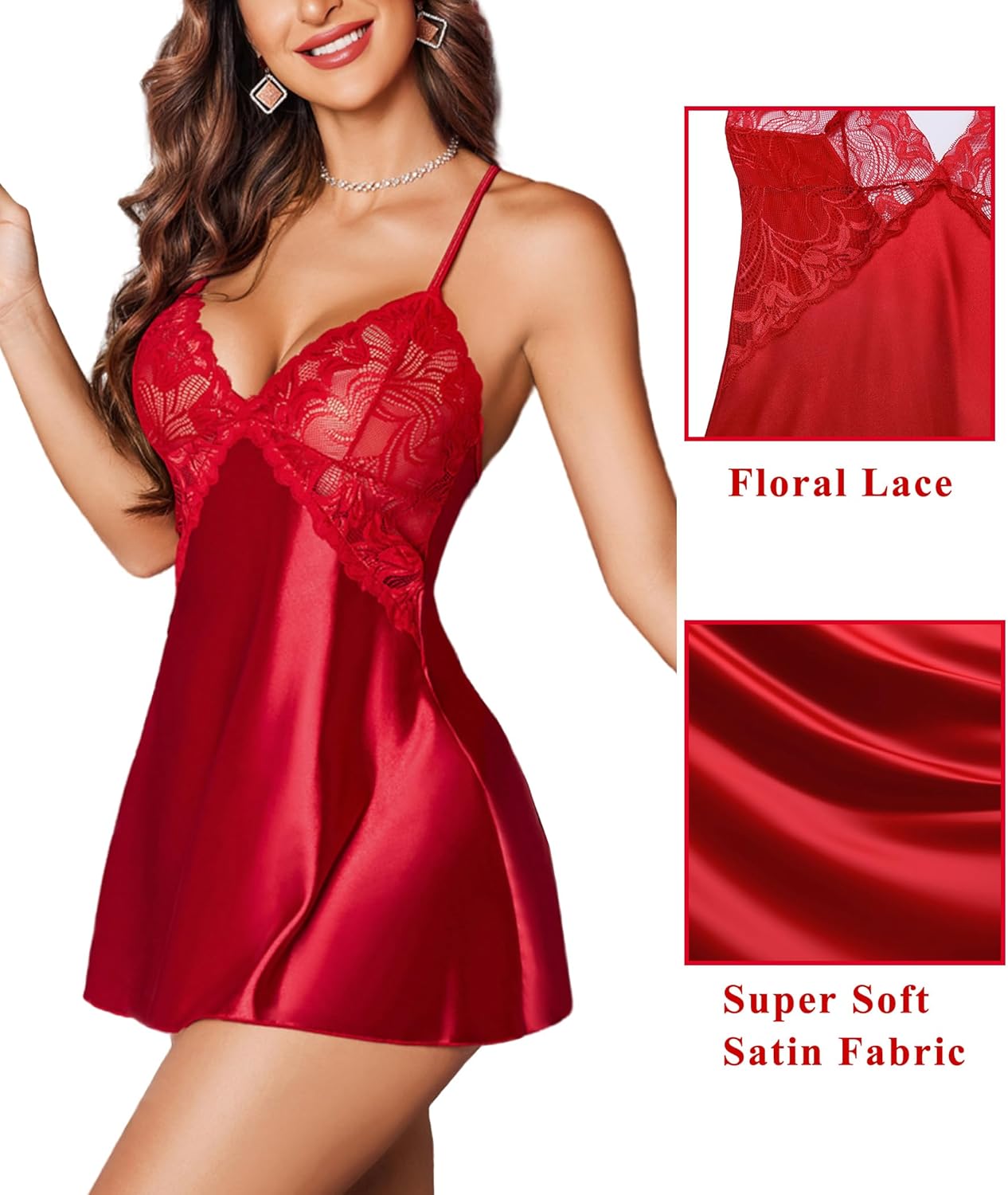 Avidlove Women Lingerie V Neck Sexy Nightwear Satin Sleepwear Lace Chemise Mini Babydoll Nightgown - Image 7
