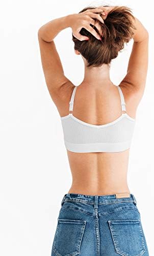 SATINIOR 4 Pack Women's Sports Bra, Padded Ribbed Cami Bra Seamless Bralette Wireless No Underwire Workout Tank Top - Image 5