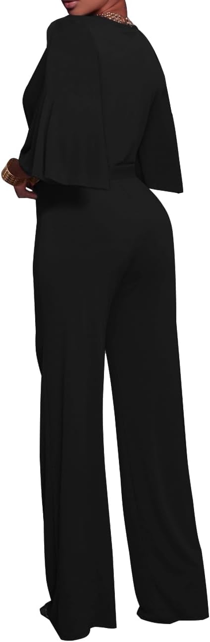 BessCops Womens Loose Short Sleeve Belted Wide Leg Pant Romper Jumpsuit Casual Business One Piece Outfits - Image 2