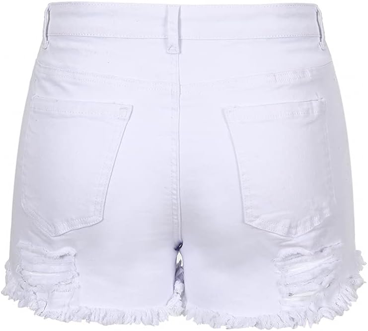THUNDER STAR Women Mid Rise Ripped Stretchy Jeans Shorts Frayed Raw Hem Casual Denim Shorts - Image 3