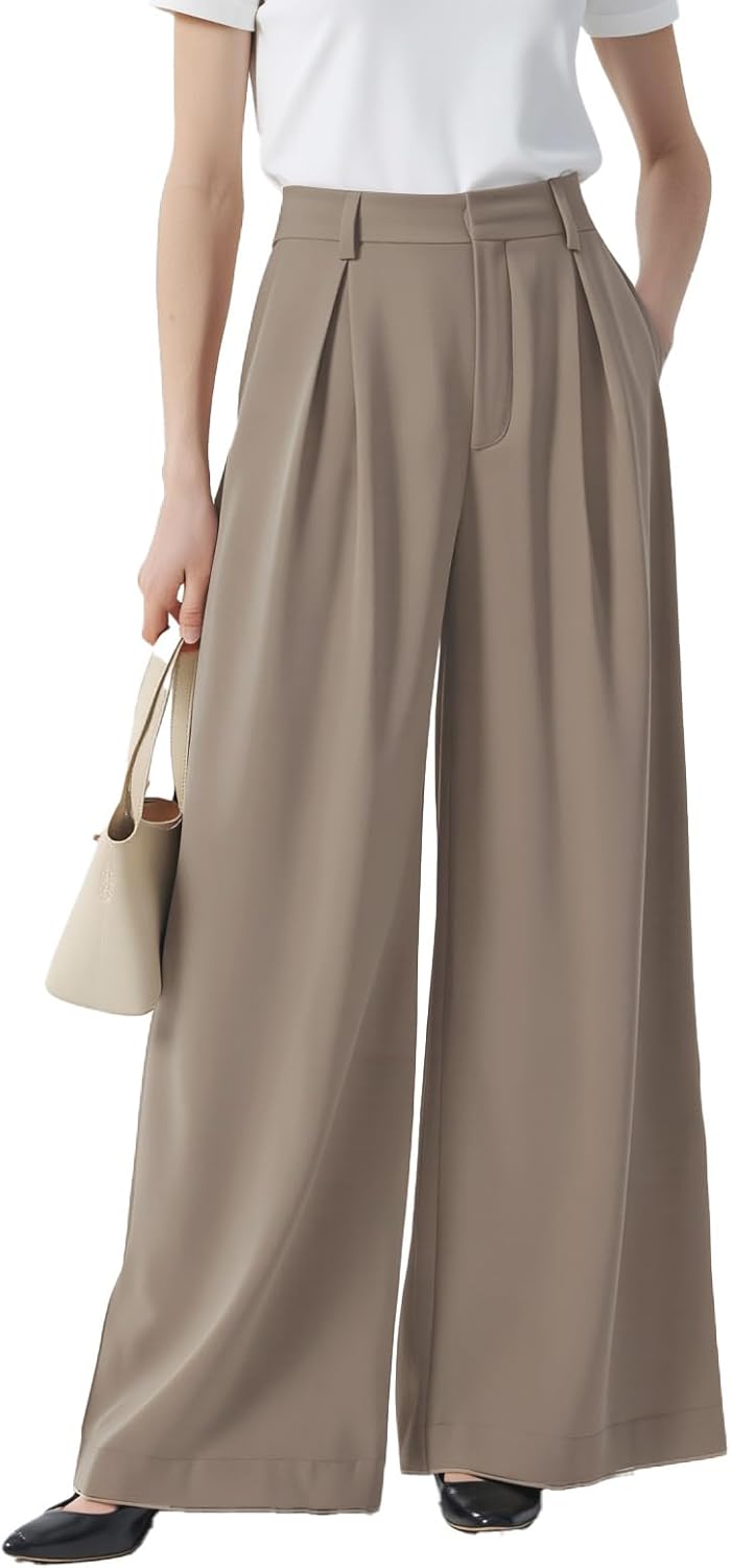 Tronjori Women High Waist Casual Wide Leg Long Palazzo Pants Trousers Regular Size