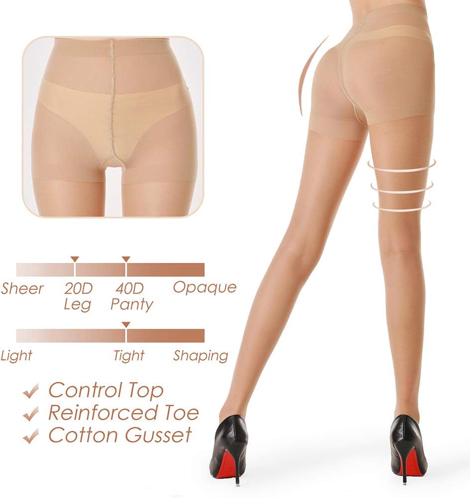 G&Y 3 Pairs Women's Sheer Tights - 20D Control Top Pantyhose with Reinforced Toes - Image 3