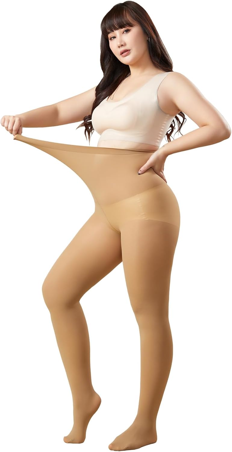 MOOCHI 2 Pairs Women's Plus Size Opaque Tights Control Top High Waist Ultra Soft Elastic - Image 5