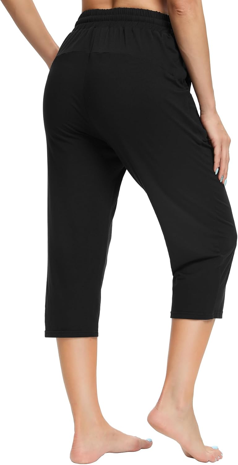 OLIKEME Women's Yoga Capri Pants Loose Drawstring High Waisted Sweatpants Lounge Running Gym Short with Pockets - Image 2