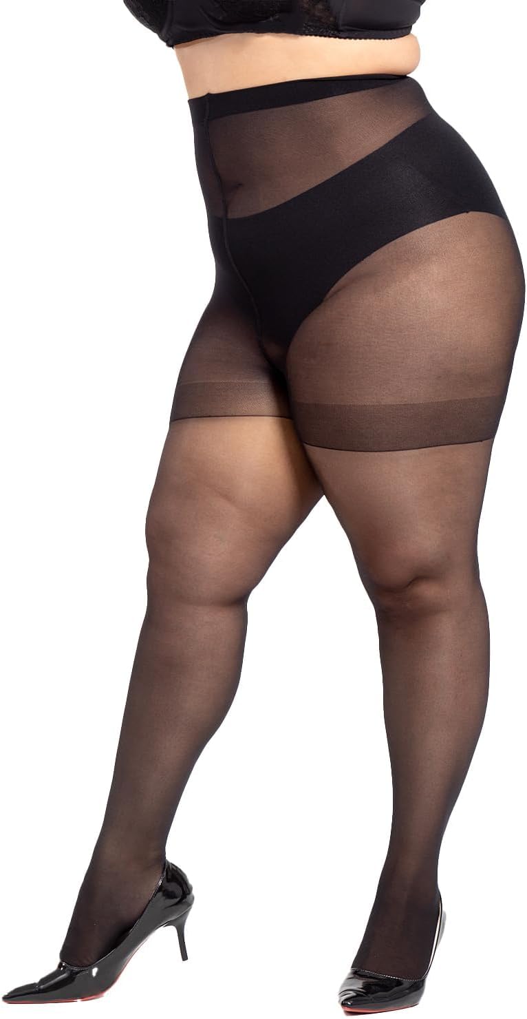 LADYFAN 3 Pairs Plus Size Women’s Sheer Tights 20D High Waist Control Top Pantyhose with Reinforced Toes - Image 5