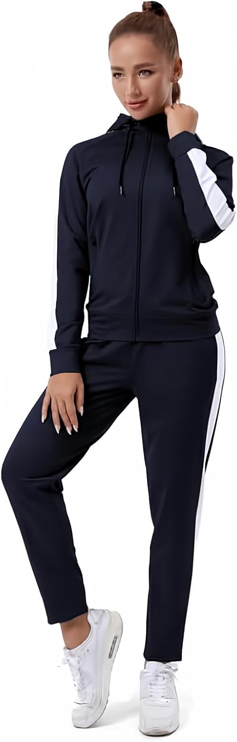 TEZO Womens Full Zip-Up Hoodie Tracksuit Set Long Sleeve Casual Jogging Suits Workout Gym 2 Piece Outfits with Pockets