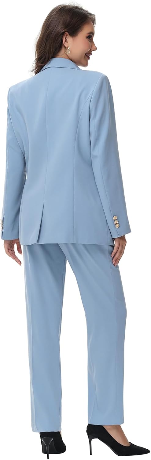 Lamgool Women Pants Suit Double Breasted 2 Piece Blazer Set Work Casual Jacket Outfits for Business - Image 4