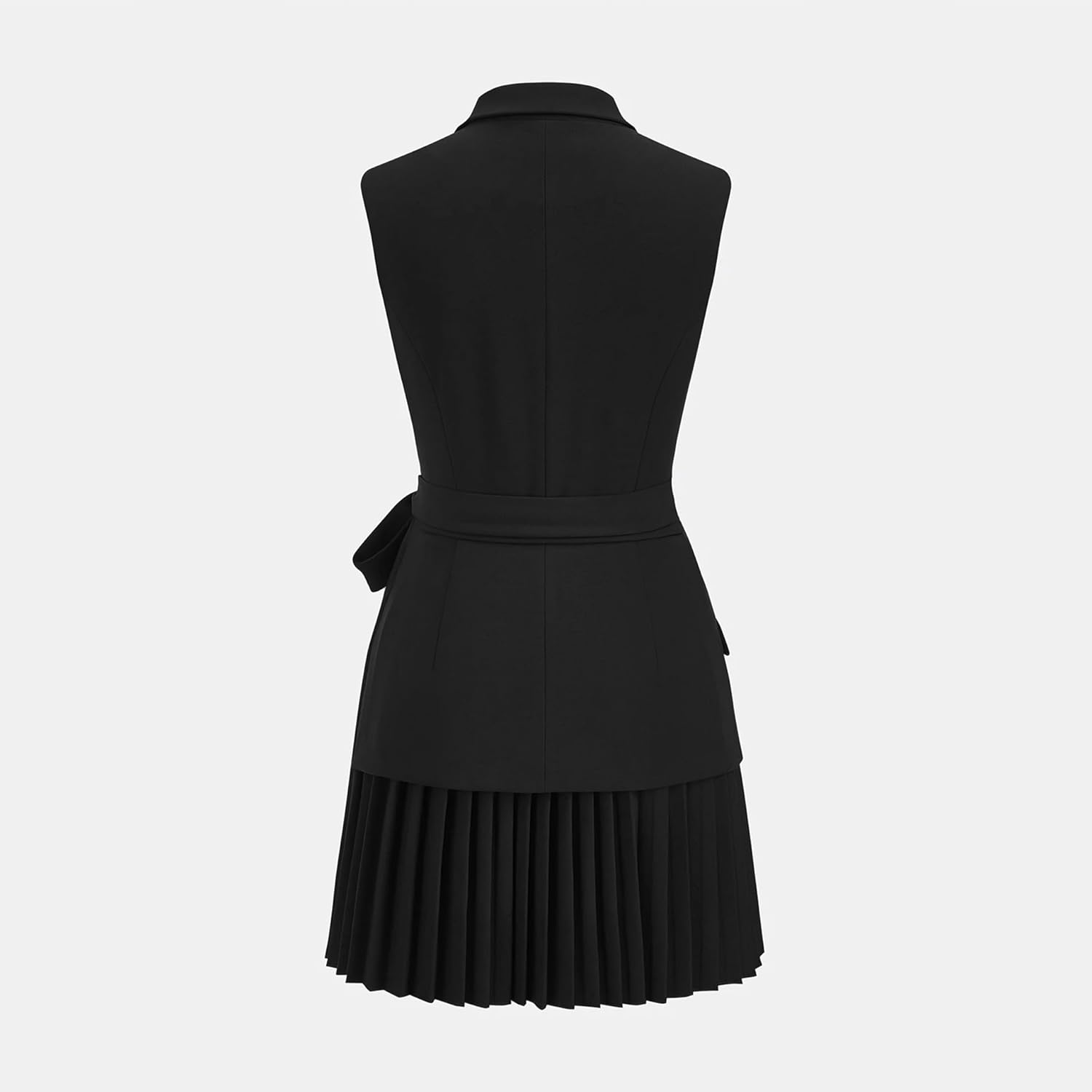 Women's Belt Blazer Dress Lapel Notch Neck Sleeveless Elegant Vest Pleated Mini Dress Summer Business Matching Suits - Image 7