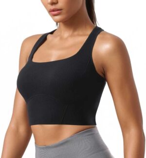 Women Square Neckline Sports Bra Pa...