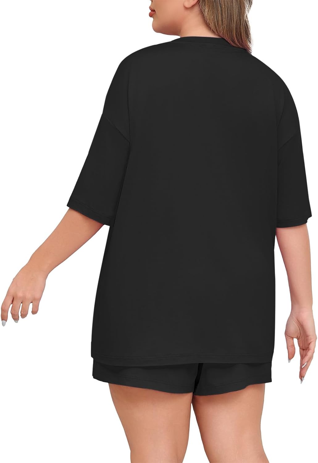 Lastshe Womens Plus Size Pajama Set 2 Piece Soft Short Sleeve with Pockets Summer Shorts Sleepwear Knit Pjs Lounge Set - Image 4