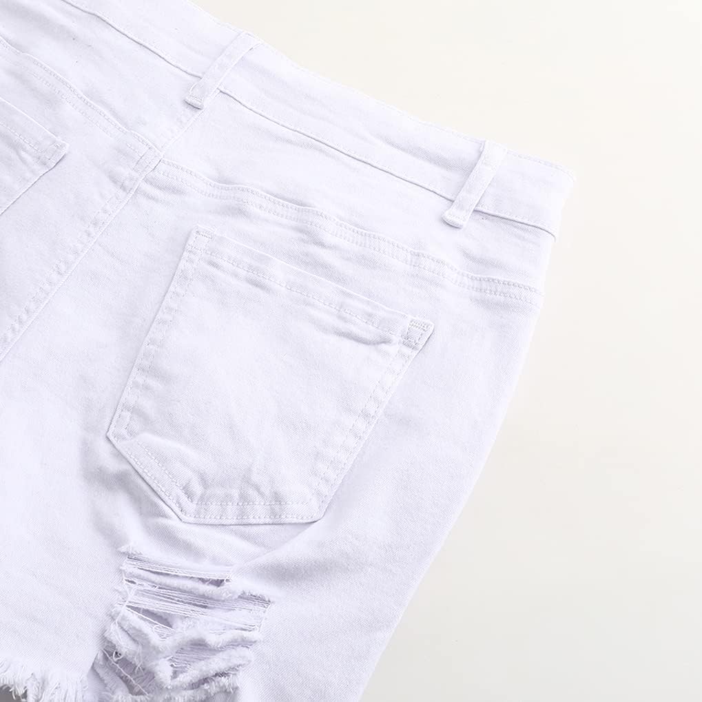 THUNDER STAR Women Mid Rise Ripped Stretchy Jeans Shorts Frayed Raw Hem Casual Denim Shorts - Image 7