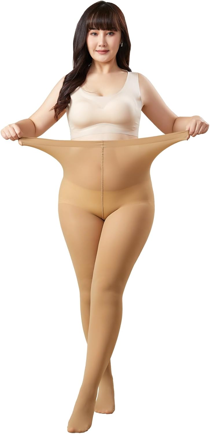 MOOCHI 2 Pairs Women's Plus Size Opaque Tights Control Top High Waist Ultra Soft Elastic - Image 4