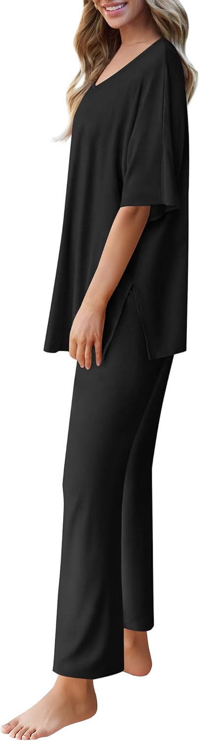 Ekouaer Lounge Sets for Women Pajamas Set Short Sleeve Tops and Long Pants Soft 2 Piece Outfits with Pockets S-XXL - Image 2