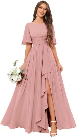 OFEECHUN Flutter Sleeve Chiffon Bri...
