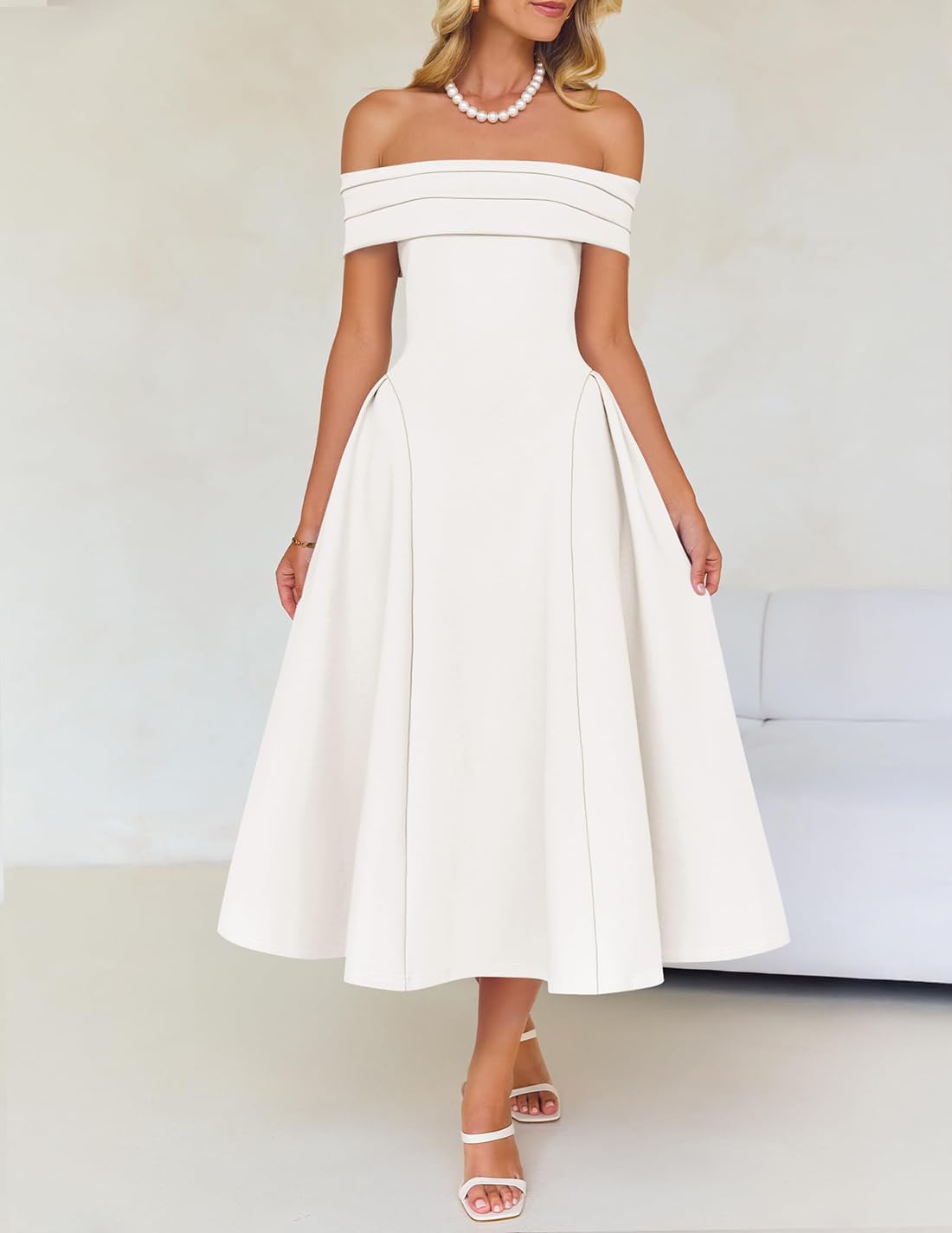 ZESICA Summer 2026 Cocktail Dresses for Women's Off Shoulder Short Sleeve Swing A Line Wedding Evening Party Midi Dress - Image 8