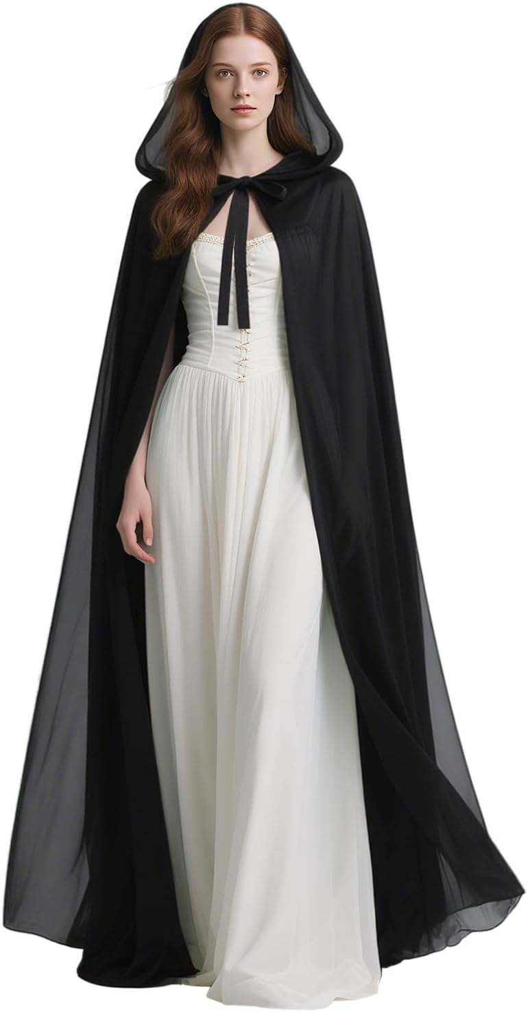 Chiffon Hooded Cloak Medieval Renaissance Fantasy Cape for Women