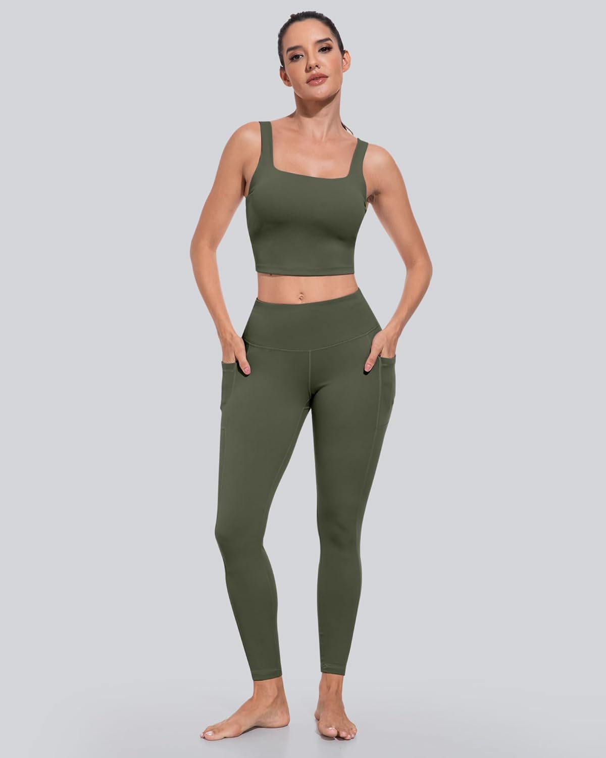 CHRLEISURE Leggings with Pockets for Women, High Waisted Tummy Control Workout Yoga Pants - Image 2