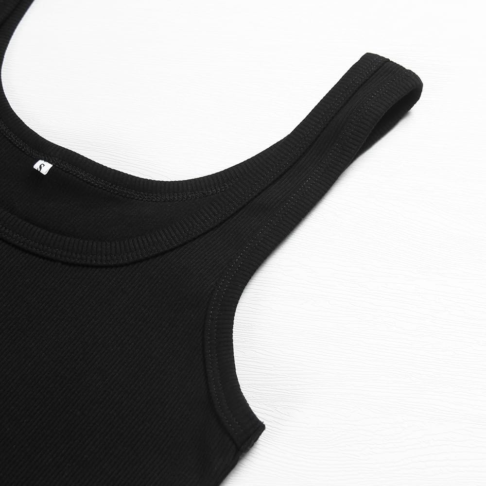 Artfish Women's Scoop Neck Sleeveless Knit Ribbed Fitted Casual Crop Tank Top - Image 3