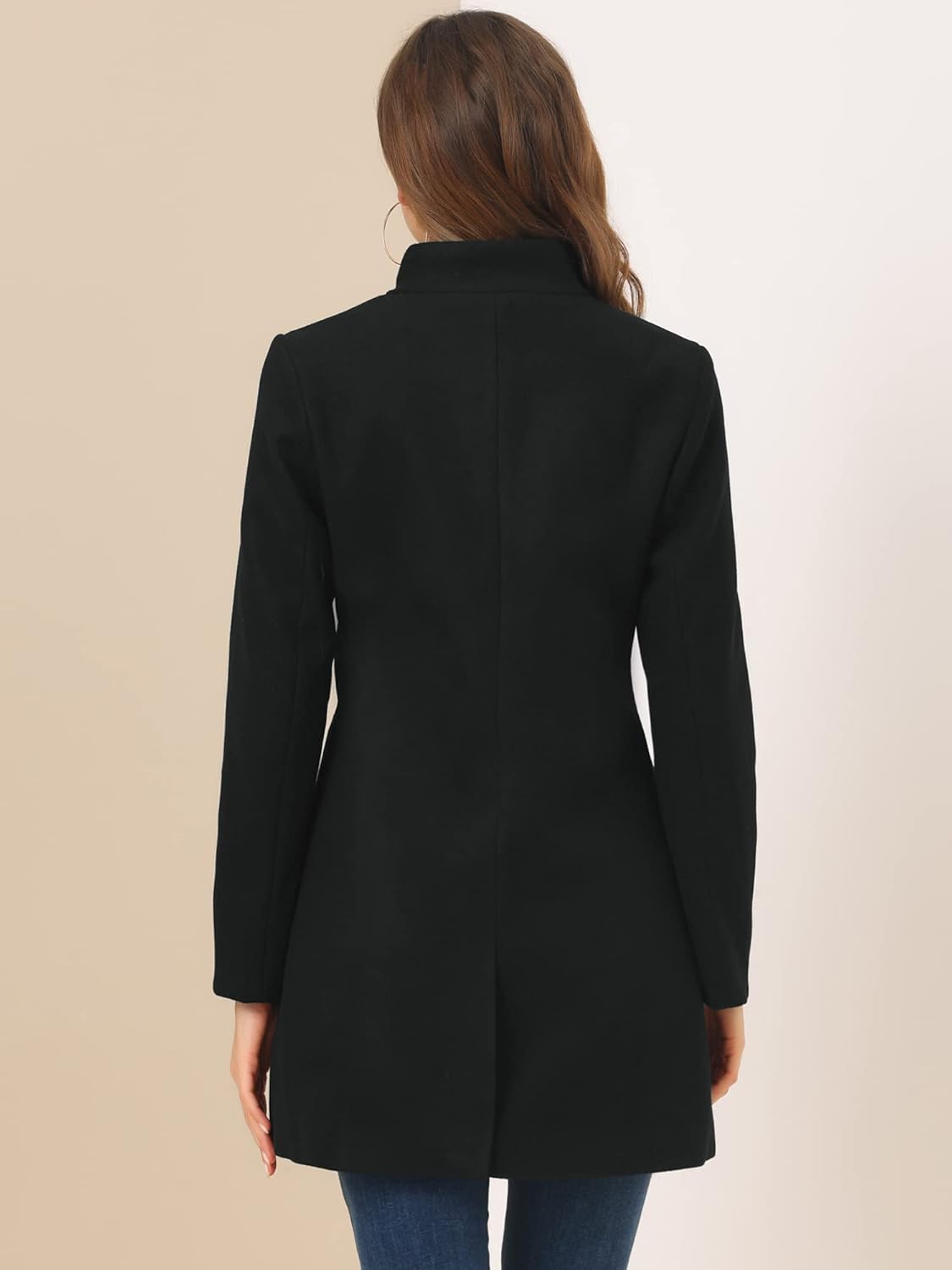Allegra K Women's Winter Overcoat Mid-Long Stand Collar Single Breasted Coat Outerwear - Image 5
