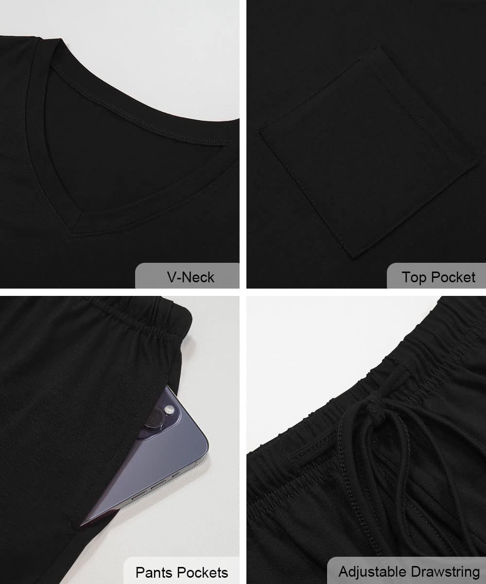 RUBZOOF Women's Short Sleeve Pajama Sets with Pockets Casual V Neck 2 Piece Lounge Sets S-3XL - Image 5