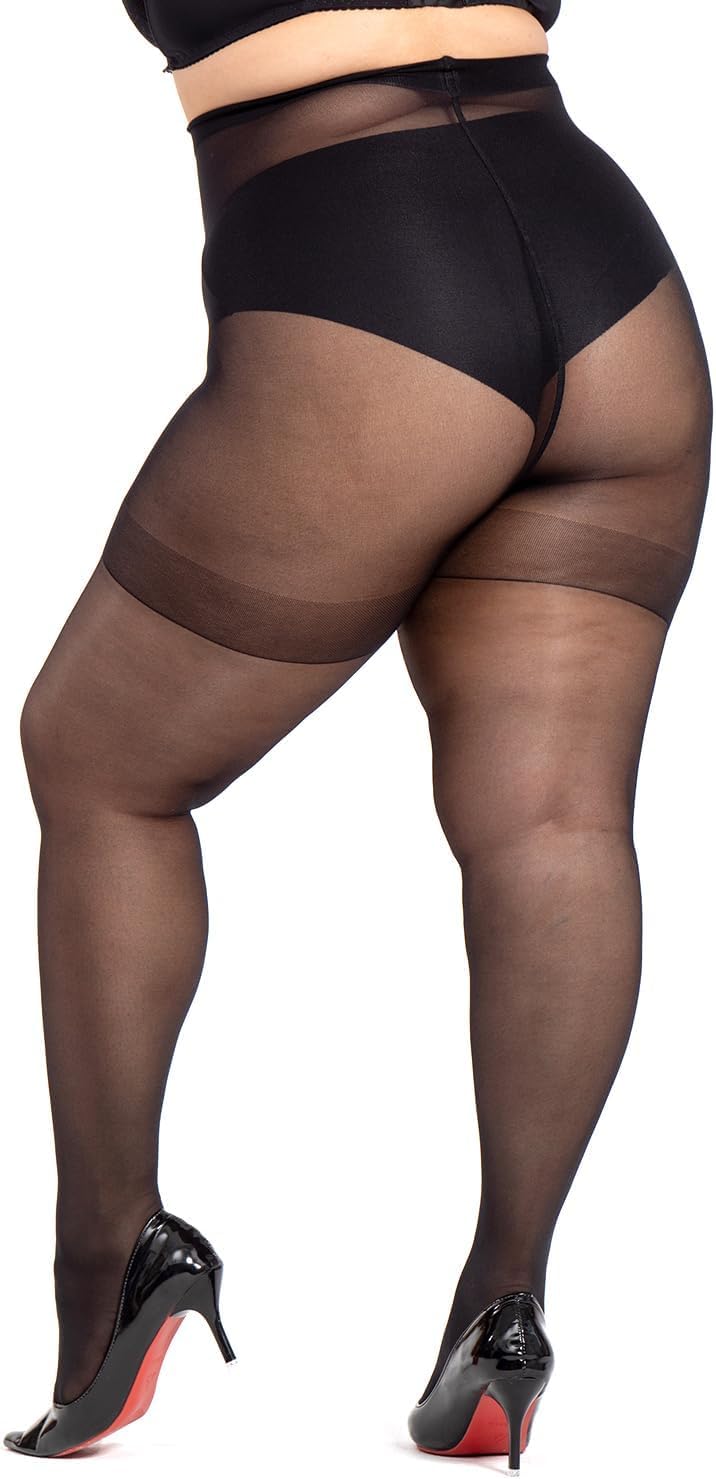 LADYFAN 3 Pairs Plus Size Women’s Sheer Tights 20D High Waist Control Top Pantyhose with Reinforced Toes - Image 4