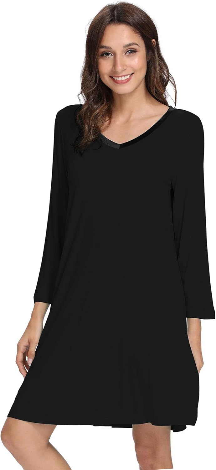 GYS Womens Bamboo Viscose Nightgown Super Soft Lightweight Night Shirts for Sleeping - Image 3