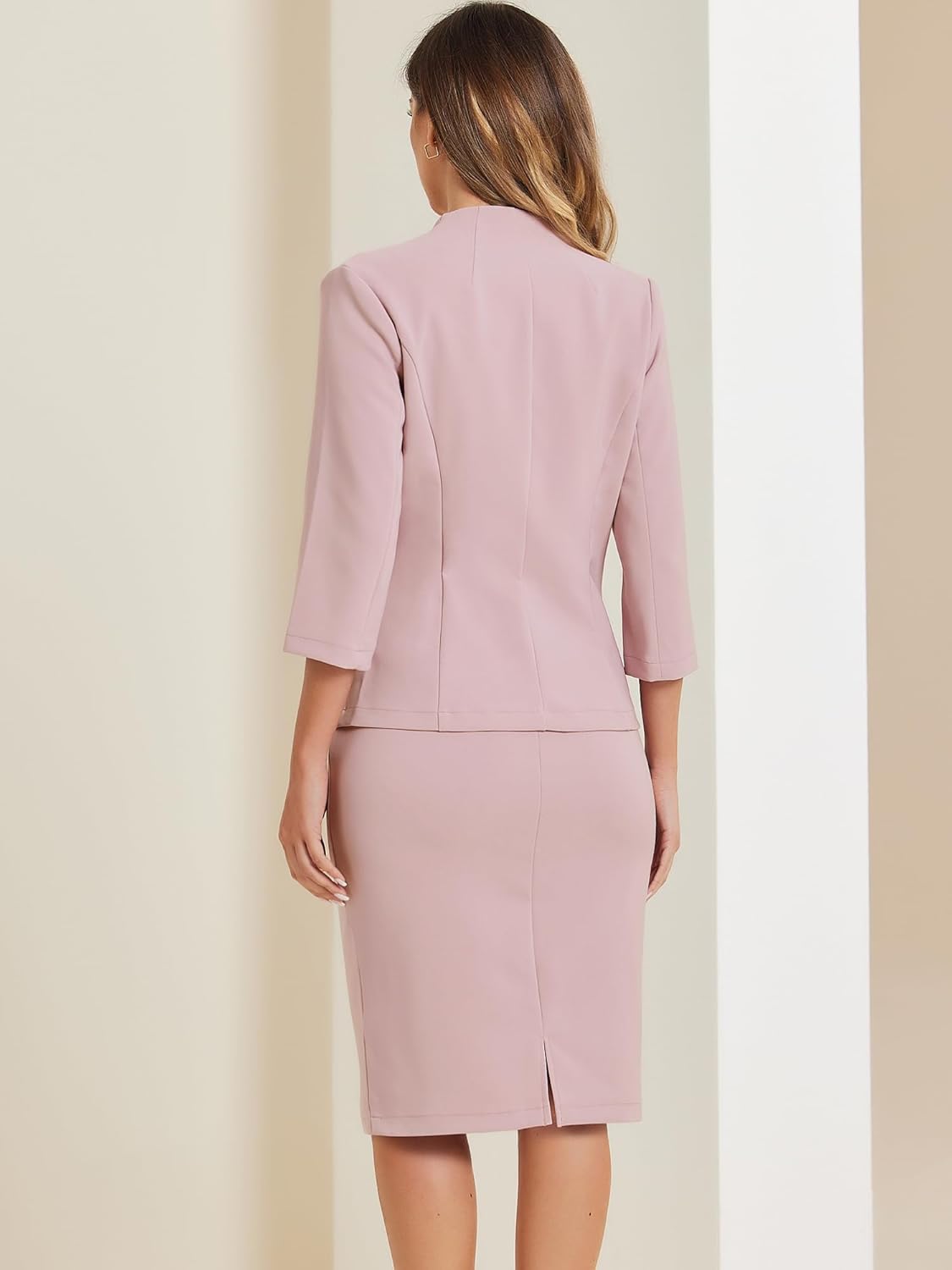 Allegra K Business Skirt Suit Set for Women's 2 Piece Office Work Outfit Collarless Blazer Pencil Skirt - Image 3