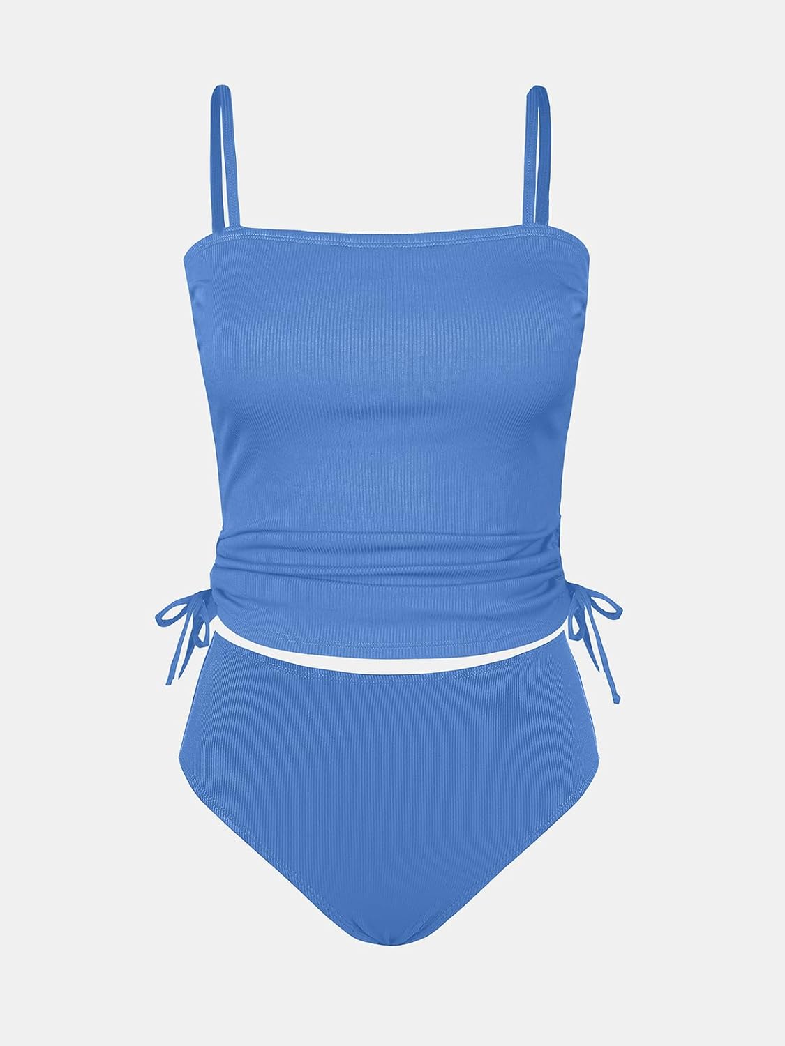 CUPSHE Women's Tankini Set Two Piece Swimsuit Ruched Drawstring Bathing Suits with High Waisted Bottom Rib - Image 6