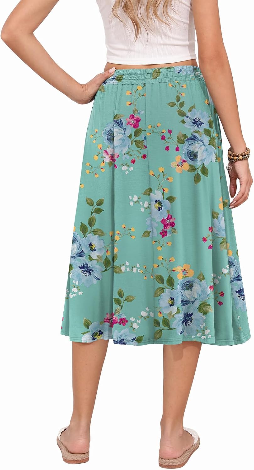 MLXSJ Women's Midi Skirt Summer Flowy Elastic High Waisted Casual Pleated Skirts with Pockets - Image 4