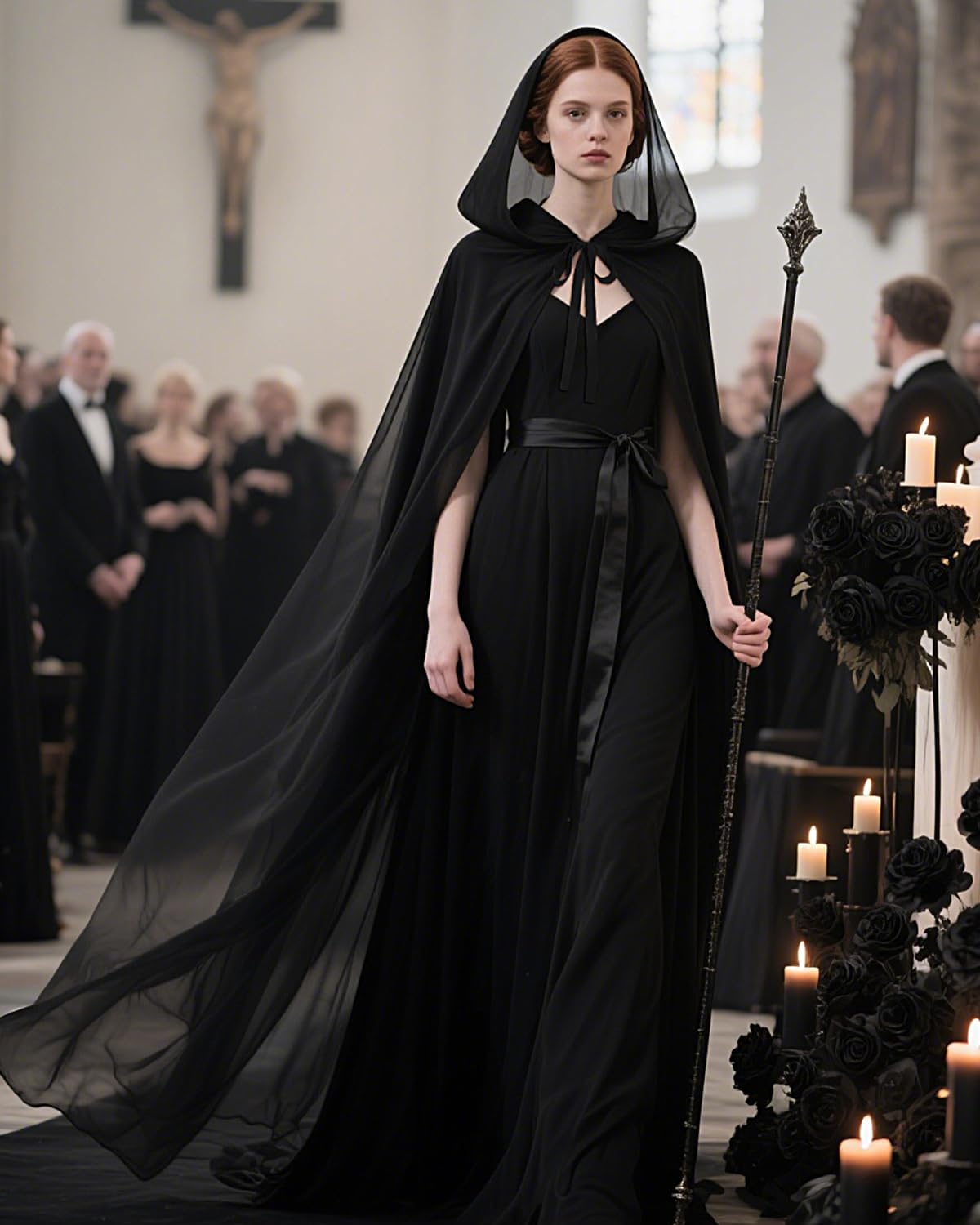 Chiffon Hooded Cloak Medieval Renaissance Fantasy Cape for Women - Image 5