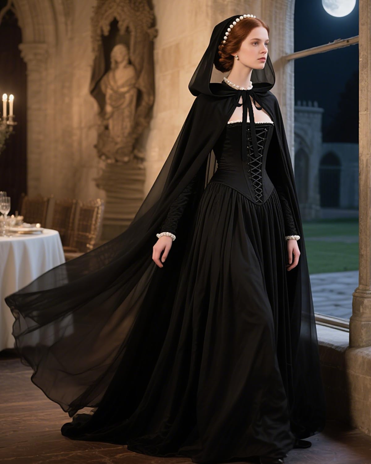 Chiffon Hooded Cloak Medieval Renaissance Fantasy Cape for Women - Image 8