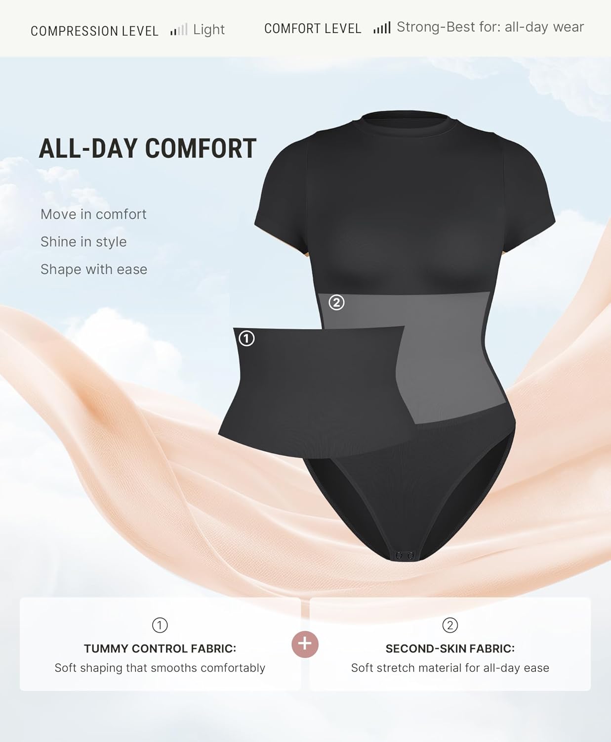 FeelinGirl Shapewear Bodysuit Compression Body Suits Women's Bodysuits High Neck Short Sleeve Plus Size Body Suit Body Shaper - Image 5