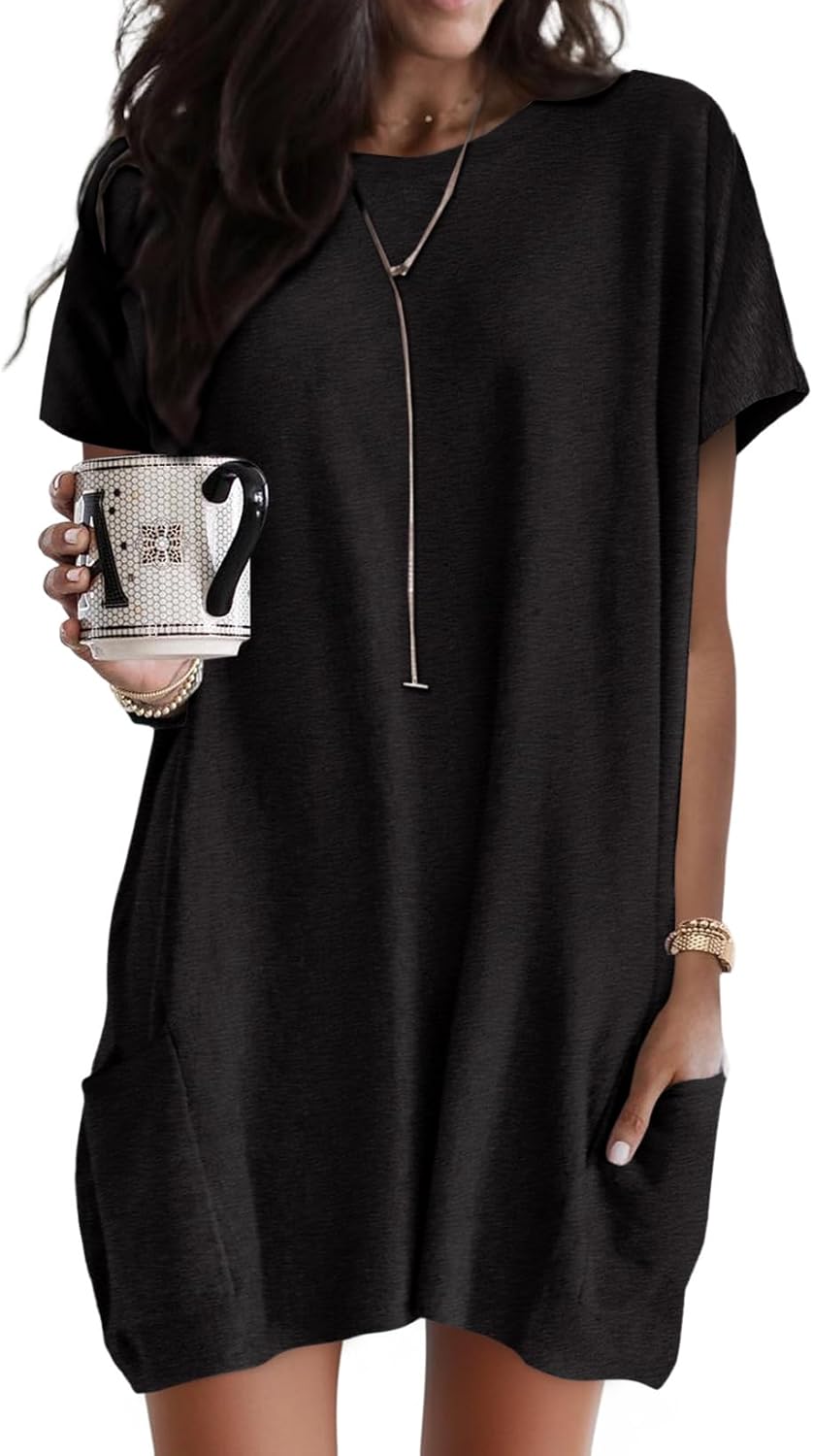 Dokotoo Summer Dresses for Women 2026 Short Sleeve T Shirt Dress Casual Loose Fitting Shift Mini Dresses