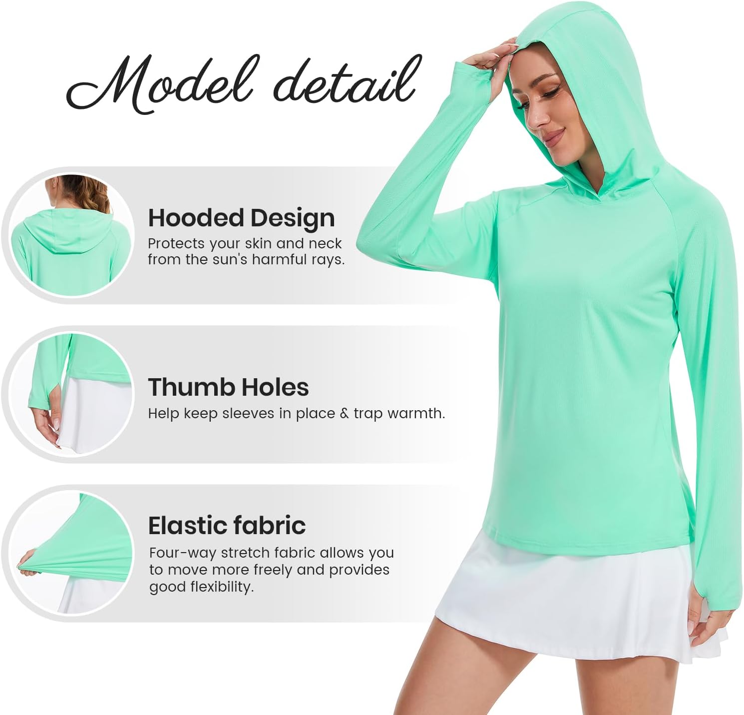 Femdouce 3 Pack UPF 50+ Sun Protection Hoodie for Women Athletic Long Sleeve Hoodie Shirt Lightweight with Thumb Hole - Image 5